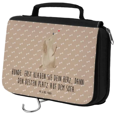 Produktbild von Mr. & Mrs. Panda Necessaire Hund Liebe - Hundeglück - Geschenk, Make-Up Tasche, Sprüche, kosmetiktäschchen, Hunde, Kulturbeutel, Herz, Kosmetiktasche, kulturtäschchen