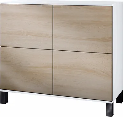 Produktbild von Vladon Kommode Rova V3, Moderner Küchenschrank mit 4 Push-to-Open Türen Weiß matt / Eiche sägerau (92,5 x 84.5 x 35)