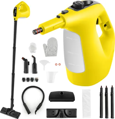 Produktbild von COSTWAY Dampfreiniger, 2 bar Dampfdruck, 1 min.Aufheizzeit, 1400W Leistung, 400ml Tank Dampfreiniger Handgerät mit 14 Zubehörteilen Gelb