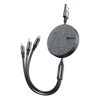 Produktbild von Baseus Fabric USB - micro USB / Lightning / USB-C Einziehbares Kabel Ladekabel Datenkabel 3.5A 35cm - 120cm grau (CAMLT-BYG1)