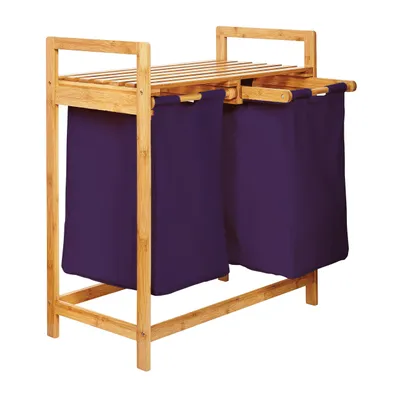 Produktbild von Lumaland Wäschekorb Bambus 2 ausziehbare Wäschesäcke Wäschesammler Ablage praktisch Stoffsäcke Bambusholz 73 cm Höhe x 64 cm Breite x 33 cm Tiefe