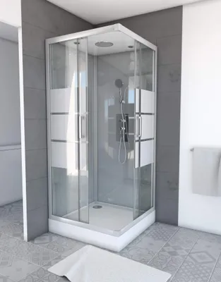 Produktbild von Komplettdusche 90×90×215 cm, Duschtasse, Gleittüren, 5 mm ESG, Armatur