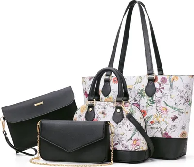 Produktbild von Bagsure Damen Handtasche 4-teiliges Set Blumenmuster Schwarz