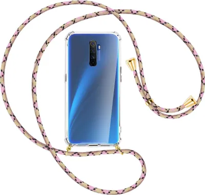 Produktbild von Handykette Backcover-Schutzhülle mit Band (Metall goldfarben) für Realme X2 Pro - rosa Karo