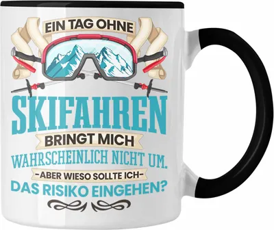Produktbild von Trendation - Ski Tasse Geschenk für Skifahrer Skilehrer Lustiger Spruch Geschenkidee (Schwarz)