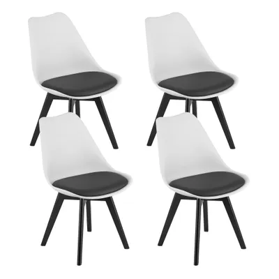 Image de Set de 4 chaises de salle à manger Chaise de salon 4x blanche avec rembourrage noir avec pieds en bois massif noir chaise à coque confortable & stable