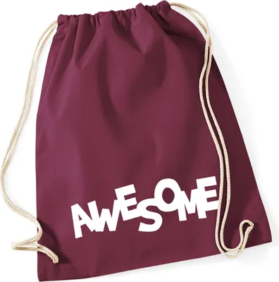 Produktbild von Huuraa Turnbeutel Awesome Schriftzug 12 Liter Burgundy Baumwolle Rucksack Geschenkidee