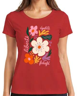 Produktbild von Liberté Égalité Fckafd Blumen Freiheit Statement Sarkasmus Floral Damen T-Shirt, Rot, L