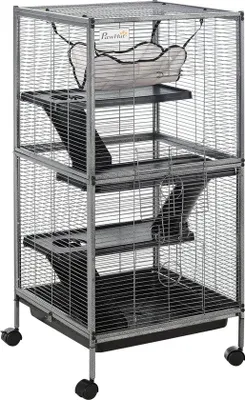 Produktbild von Famanu Kleintierkäfig 4 Etagen - 52x52x113,5 cm - Grau