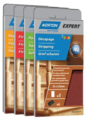 Produktbild von Norton Expert Nachfüllpackung 70x125mm Holz K80 5er VE für Schleifblock m.Klett