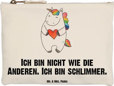 Produktbild von Mr. & Mrs. Panda Kulturbeutel Einhorn Herz Grösse XL Große - Weiß - Geschenk, Federmappe, Schminktasche, Unicorn, Freundin, kosmetiktäschchen, Bunt, Etui, Mäppchen