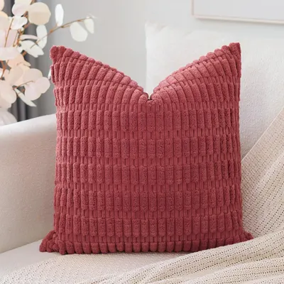 Produktbild von Set mit 1 Kissenbezug im Boho-Streifenmuster, einfarbiger Dekokissenbezug, Sofakissen, 50 x 50 cm, weiches Sofakissen für Wohnzimmer und Schlafzimmer