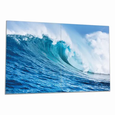 Produktbild von Wallario Herdabdeckplatte aus Glas, Größe 80 x 52 cm 2-teilig, Motiv Eindrucksvolle Welle im Ozean