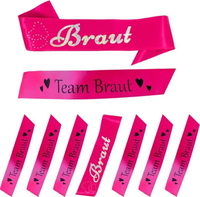 Produktbild von Oblique Unique Schärpe Braut + Team Braut Set JGA Hen Party Bride to be Herzen pink
