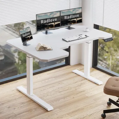 Produktbild von Radlove 150cm L-schreibtisch elektrisch höhenverstellbar eckschreibtisch, 2 starke Motoren, l förmiger tisch stehpult, 4-Memory-Steuerung(Weiß)