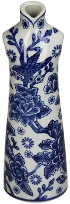 Imagen del producto de Jarra decorativa de porcelana azul, colección HD. Dimensiones: 10 x 8 x 31 cm