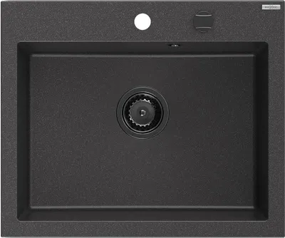 Produktbild von Mexen Elix Granitspüle 1-beckig 600 x 500 mm, schwarz gesprenkelt, schwarzer Siphon - 6525601005-76-B