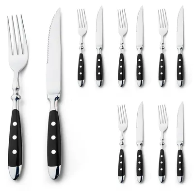 Steakmesser- und Dinergabel-Set, 12-teilig, Bakelit, schwarz