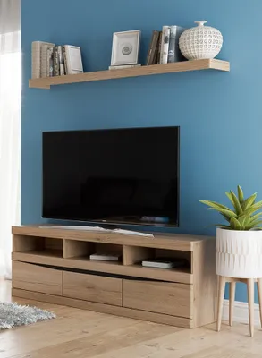 Produktbild von TV Möbel Set Lowboard und Wandboard SANFORD-129 in Eiche hell Nb., B/H/T: ca. 150/170/40 cm