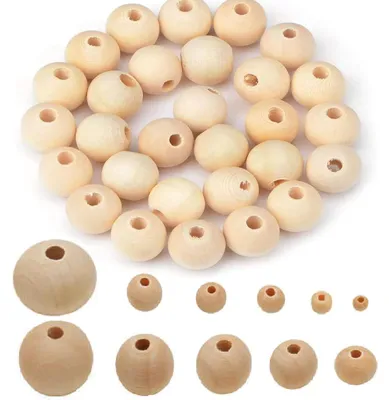 Holzkugeln 50 Stück 30 mm mit Loch, rund, für Makramee, Basteln, Schmuck