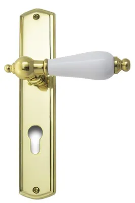 Produktbild von Oscar R039 Ghidini Türgriff-Langschild-Garnitur, Handhabe weiß (Oberfläche: Messing M1 - poliert, Lochung: PZ, Türstärke: 38 - 42 mm, Entfernung: 72mm) Oberfläche: Messing M1 - poliert Lochung: PZ Türstärke: 38 - 42 mm Entfernung: 72mm