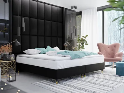 Obrázek produktu pro Manželská čalouněná postel s matrací 180x200 NECHLIN 5 - černá
