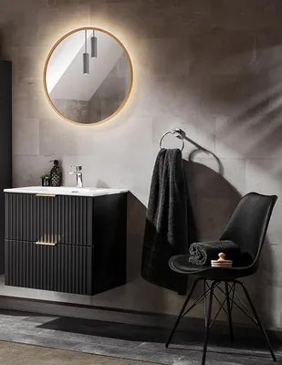Produktbild von Design Badmöbel Set ADEL SCHWARZ 60 cm MDF SOFT-CLOSE Waschtisch Spiegel