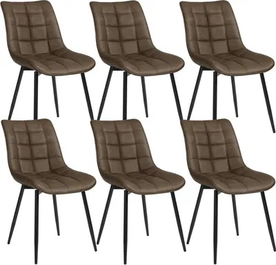 Produktbild von WOLTU 6 x Esszimmerstühle 6er Set Esszimmerstuhl Küchenstuhl Polsterstuhl Design Stuhl mit Rückenlehne, mit Sitzfläche aus Kunstleder, Gestell aus Metall, Braun
