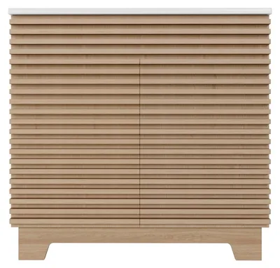 Produktbild von Merax freistehender Waschtischunterschrank, Badezimmerschrank mit Soft-Close-Scharnieren, 3D-Horizontalstreben, Keramik-Waschbecken, Natur