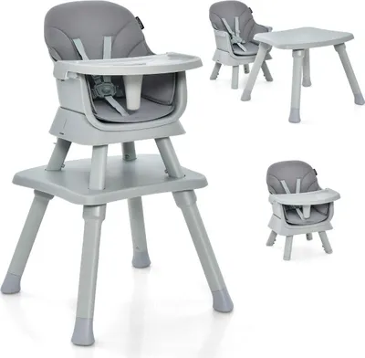 Produktbild von 6-in-1 Babyhochstuhl Hochstuhl & Essstuhl & Lerntisch & Bausteintisch & Kindersitzgruppe Grau