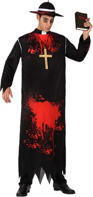 Obrázok produktu pre Zombie kňaz Halloween kostým kňaz čierno-červený