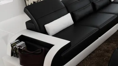 Zdjęcie produktu dla Brązowa sofa w kształcie litery L z tapicerką do salonu narożnik skórzany