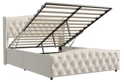 Obrázek produktu pro Postel s čalouněnou čelo a bočnicemi - manželská postel - 140 x 200 cm - potah z veluru - s úložným prostorem - bez matrace - béžová