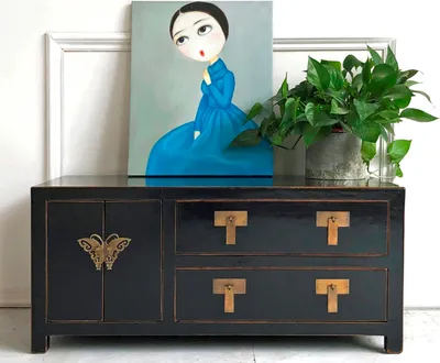 Produktbild von OPIUM OUTLET Chinesische TV Kommode orientalisches Asia Sideboard Schrank Lowboard Möbel asiatisch orientalisch chinesisch fernöstlich Holz Vintage-Stil shabby-chic Landhaus schwarz
