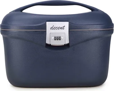 A dark blue beauty case with a combination lock.