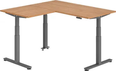 Produktbild von bümö Eckschreibtisch elektrisch höhenverstellbar L-Form - Gestell: Graphit, Nachbildung: Nussbaum, Größe: Eckschreibtisch 160 x 160 cm