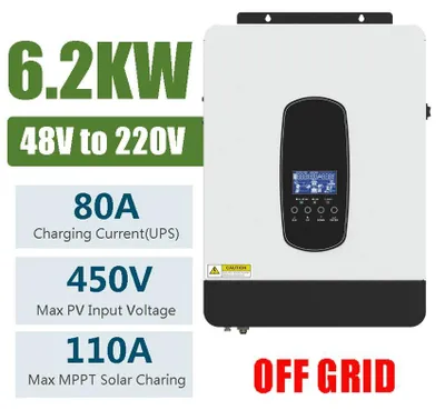 Obrázek produktu pro Hybridní solární střídač, nabíječka MPPT 110 A, výstup 6000 W, 6200 W