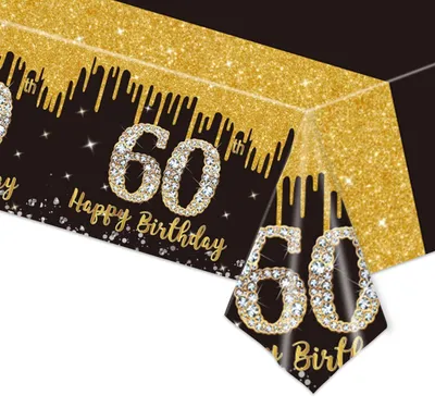 Produktbild von Tischdecke 60. Geburtstag Schwarz Gold 137x274cm Kunststoff Abwischbar Rechteckig