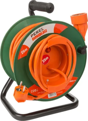 Image de Perel Enrouleur de câble, intérieur, fiche/prise à contact de protection, protection contre la surchauffe, longueur de câble 25