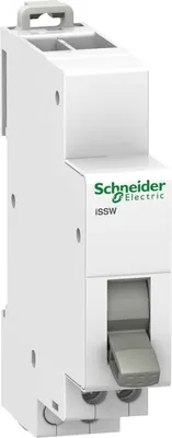 A studio shot of a white Schneider Electric circuit breaker.