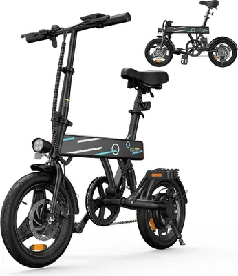 Zdjęcie produktu dla Rower miejski elektryczny – EB1 – składany – silnik bezszczotkowy 250 W – akumulator 36 V 7,8 Ah – zasięg 30–40 km – koła 35,6 cm – biały