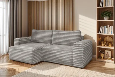Image de Canapé d'angle en L Bohoo avec fonction sommeil tissu Velo Gris Gauche