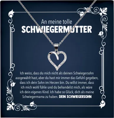 Produktbild von 22Feels Schwiegermama Geschenk von Schwiegersohn Bräutigam Herz Halskette Karte Frauen Schwiegermutter Hochzeit Muttertag (Damen Silber 925/000 Schmuck)