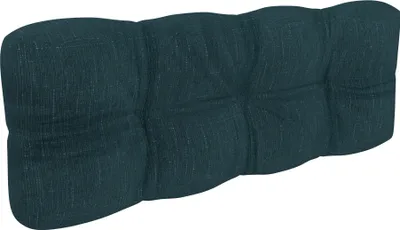 A dark green tufted cushion for a pallet sofa, shown from a side-angle on a white background.