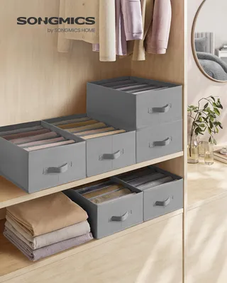 Produktbild von SONGMICS Kleiderschrank-Organizer, 6 er-Set, faltbare Schubladen-Organizer mit 6 Fächern, grau