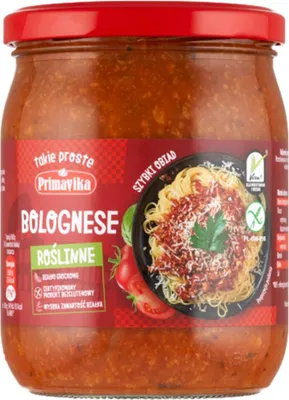 SOS WEGAŃSKI BOLOGNESE BEZGLUTENOWY 470 g - PRIMAVIKA