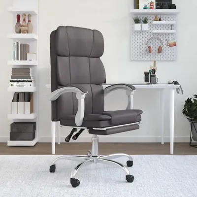 Produktbild von The Living Store Bürostuhl mit Liegefunktion Grau Kunstleder