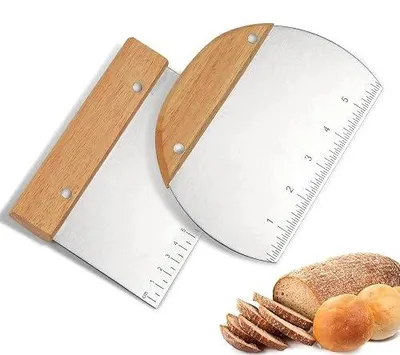 Obrázek produktu pro Nerezová stěrka na těsto, dřevěná rukojeť, sada 2 kusů