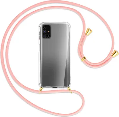 Produktbild von Handykette Backcover-Schutzhülle mit Band (Metall goldfarben) für Samsung Galaxy M31s - rosa