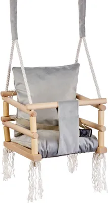 Produktbild von Love Gifts® Babyschaukel aus Holz hochwertig und geeignet als indoor Schaukel, montierbar an der Decke sowie im Türrahmen, Prestige-Grau, EU